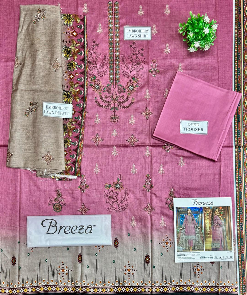 3 Pcs Women's Unstitched Embroidered & prented Suit