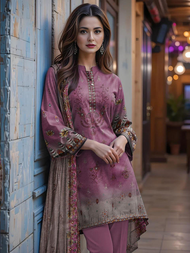 3 Pcs Women's Unstitched Embroidered & prented Suit